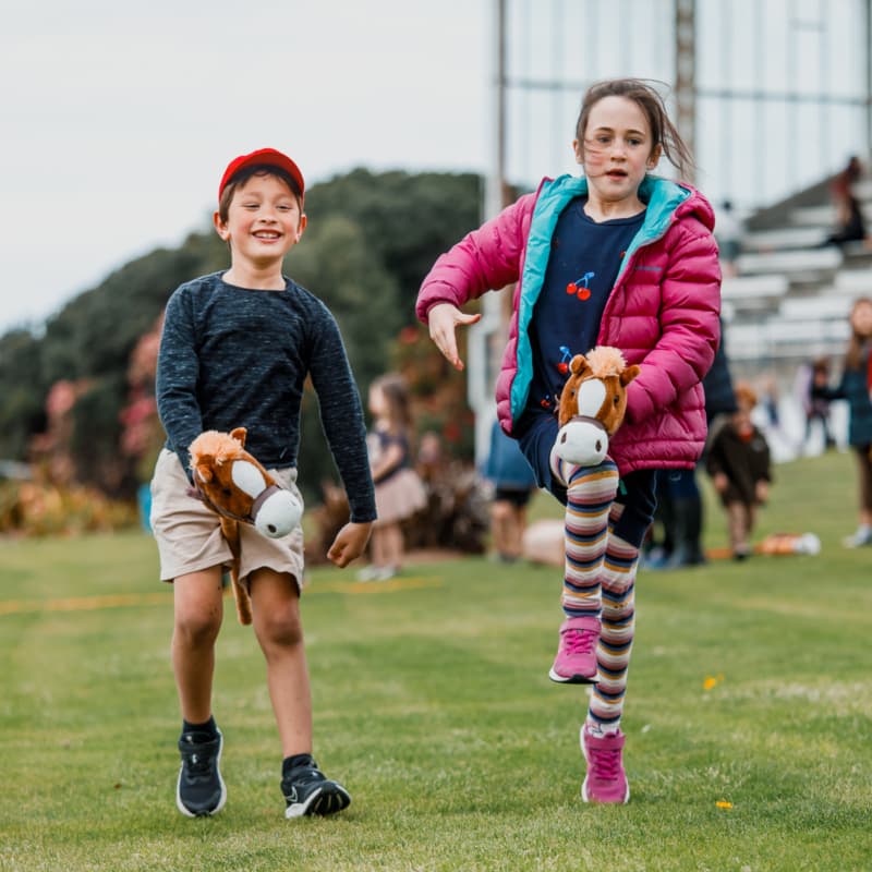 Kids and parents participating and enjoying at the Harness racing kids event